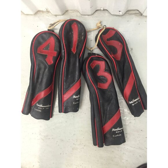 Vtg 1960's Northwestern Golf Co. Golf Folding Rolling Cart Bag 13 Clubs  Tubes - Picture 3 of 10